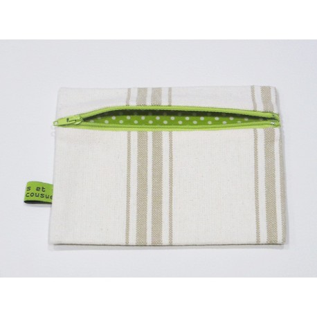 Pochette plate écrue intérieur vert